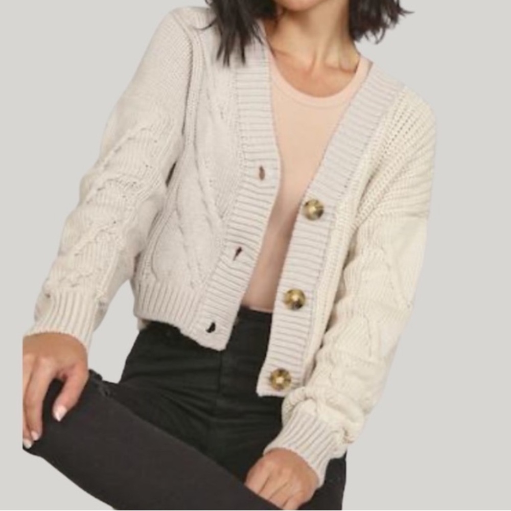 Vintage Havana Cream Beige Button-Up Cardigan